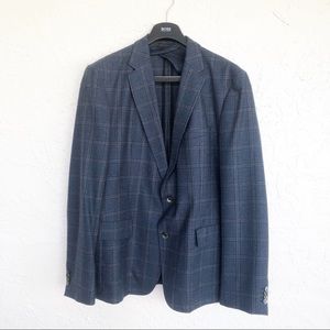 Mens Hugo Boss Blue Plaid Wool Suit Sport Coat Blazer Jacket Coat 46R